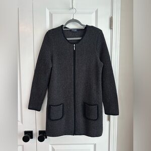 Saint James Women’s Wool Blend Zippered Sweater Jacket Navy Cream Size Medium